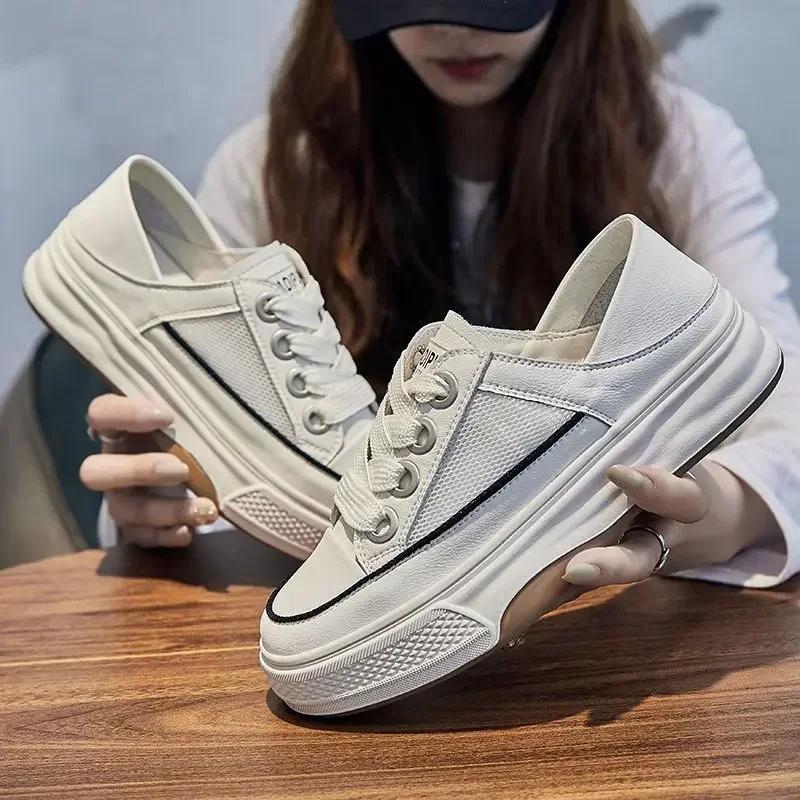 

Сетчатые дышащие туфли для женщин на высокой платформе со шнуровкой, оригинальные корейские эстетичные стильные качественные 39 H легкие женские туфли 35