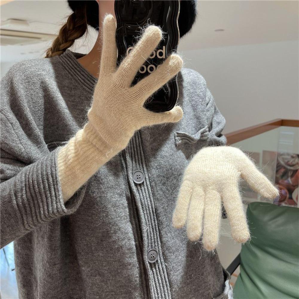 Faux Fur Flannel Gloves Solid Color Winter Women Gloves Fashion Long Rabbit Fur Gloves  Gift