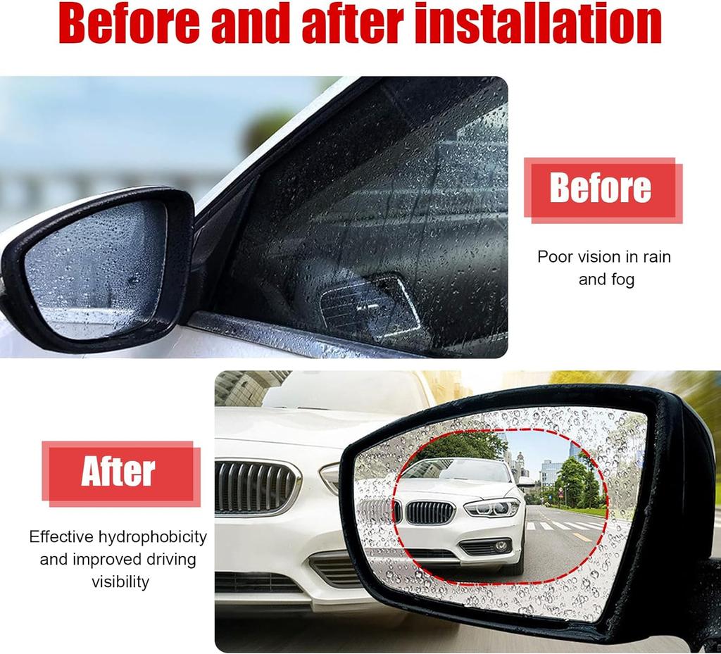 Car Rearview Mirror Rain Prevention Film Set with Anti Fog Waterproof for Truck Vehicle Window Glass Safe Driving In Rainy
