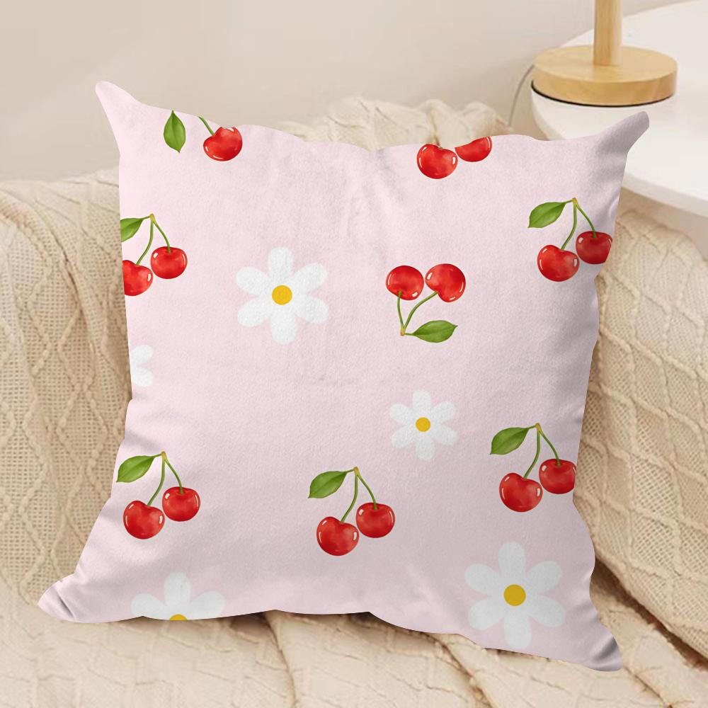 Pink Bow Cherry Cushion Cover Soft Plush Fabric Double-Sided Printed Sofa Cushion Cover for All Seasons Home Decor Gift