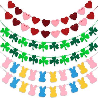 Valentinstagsdekoration, 6-teilige Filzgirlande für Valentinstag, St. Patrick's Day, Ostern, Herzgirlande für Kaminsims, Wand, Partydekoration