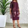 Women Dress Round Neck Half Sleeve Printing Shawl Design Plus Size Dress Loose Hem Slimming Casual Dress Office Party Wear