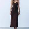 Spring New Women clothes V-neck Sling Underwear Silk Satin Texture Midi Long Dress 3067374