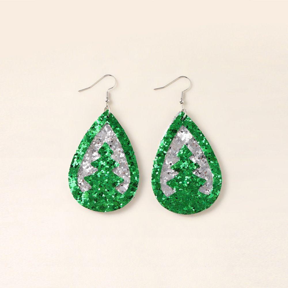 Glitter Christmas Earrings Leather Elk Drop Earrings Fashion Christmas Tree Ear Studs  Xmas
