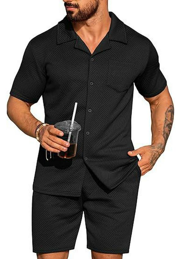 Men's Summer Casual Sportswear Set: Short Sleeve Cardigan & Shorts - Holiday Two-piece Set
