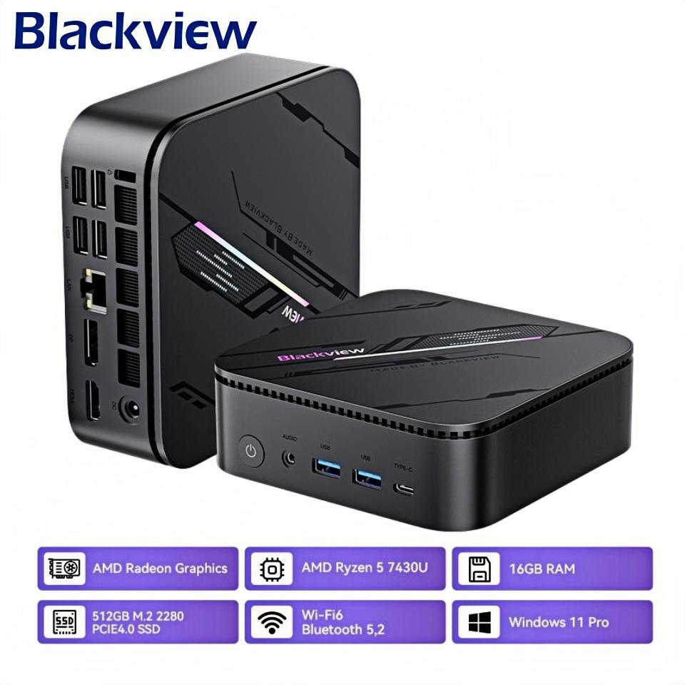 Mini PC Blackview MP100 Pro AMD Ryzen™ 5 7430U (Až 4,3 GHz) 16 GB RAM512 GB SSD Radeon™ RX Vega 7 Windows 11 Pro MINI PC