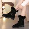 Ladies Snow Boots Mid Calf Half High Female Shoes Biker Elegant with Medium Heels Fashion Winter 2024 Novelty Padded Footwear 39