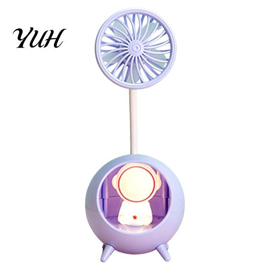 Quiet Small Fan Desk Lamp with Adjustable Bendable Pole Stable Base Grille Cover Motor Cartoon Chick Rabbit Design Dorm Room Light Desktop With