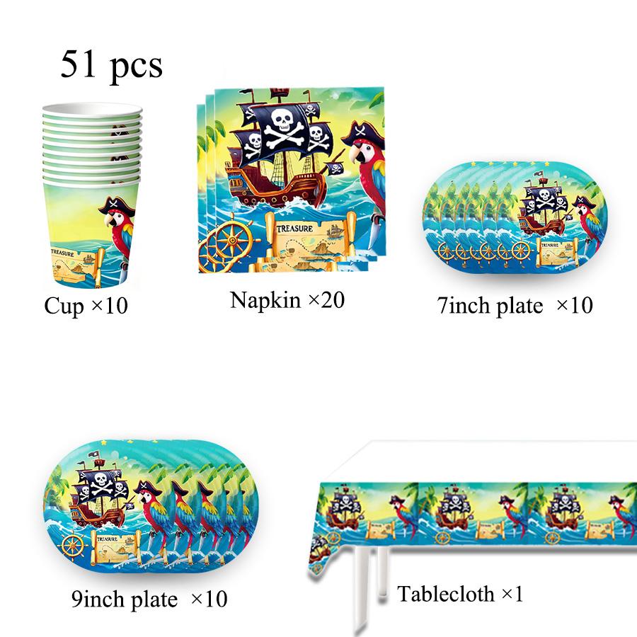 Pirate Theme Birthday Party Decorations Tableware Tablecloth Paper Plates Party Favor Gifts Supplies Souvenirs Baby Shower