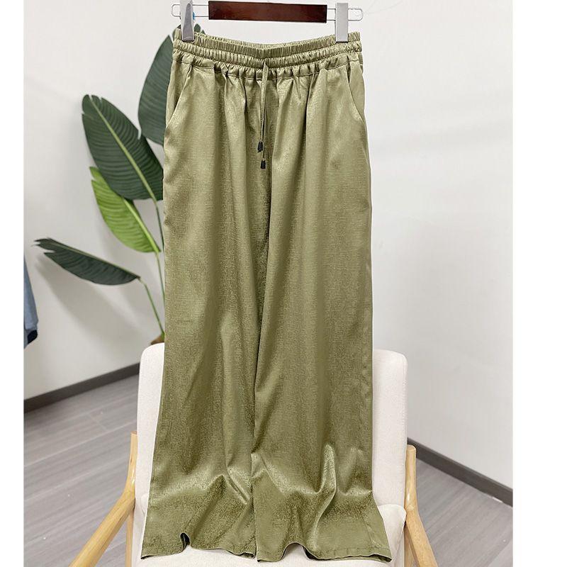 

Pull-Belt Jacquard Satin Spring and Summer Casual Pants Silk Mustard Green All yards
