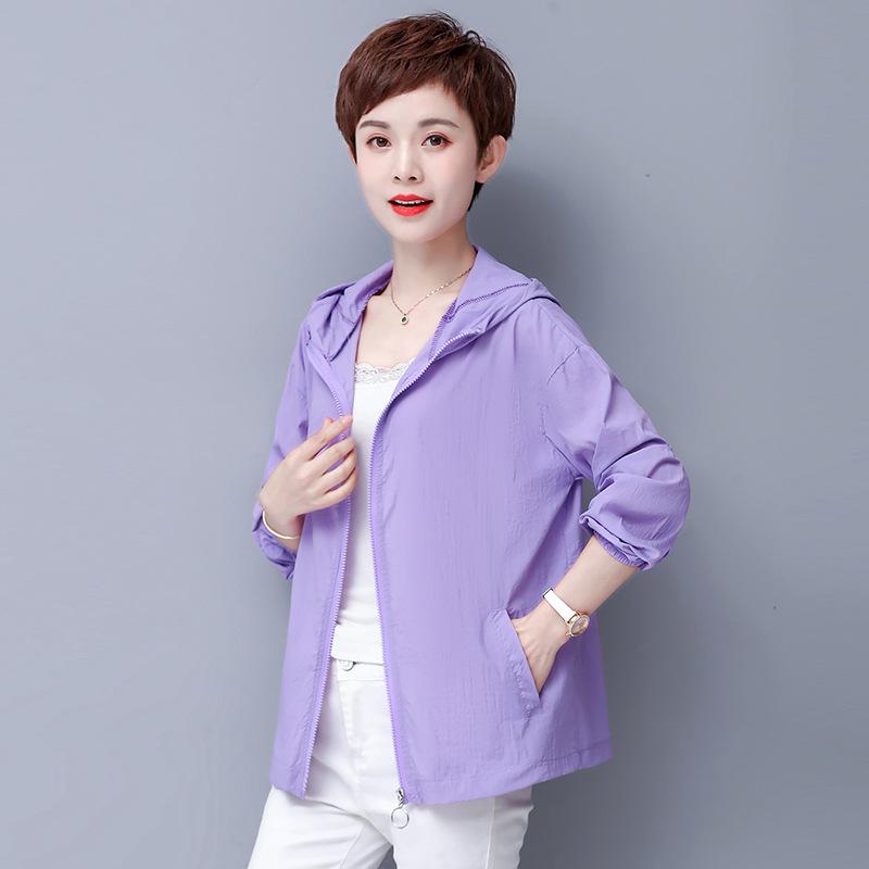 Mittelalterliche Mutter Sommer Dünne Jacke Koreanisch Locker Stehkragen Reißverschluss Sonnenschutz Kleidung Damen Locker Sonnenschutzjacke 5XL