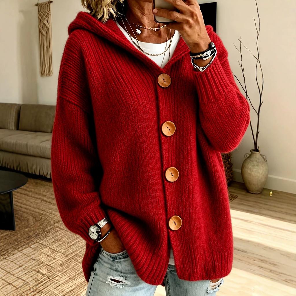 Cardigan Maglione con Cappuccio da Donna a Maglia, Colore Casual Manica Lunga Capospalla per Autunno Inverno