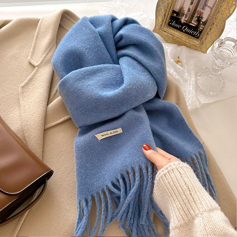 Winter Warm Wool Blended Scarf Women S Fashion Solid Color Tassel Knitted Woolen Shawl Bandana Scarves Gift One Size