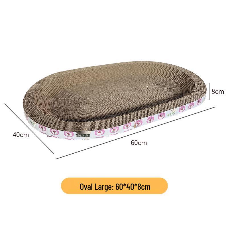 Large Oval Cat Scratching Bed: Durable, Shed-Free Corrugated Cardboard for Claw Maintenance and Comfort.