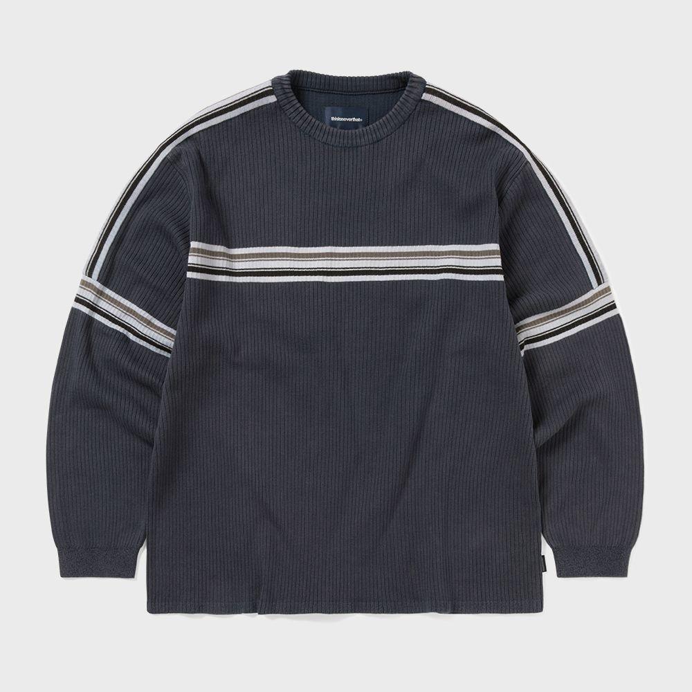 ThIS IS Never That Striped Knit L S Top Navy S