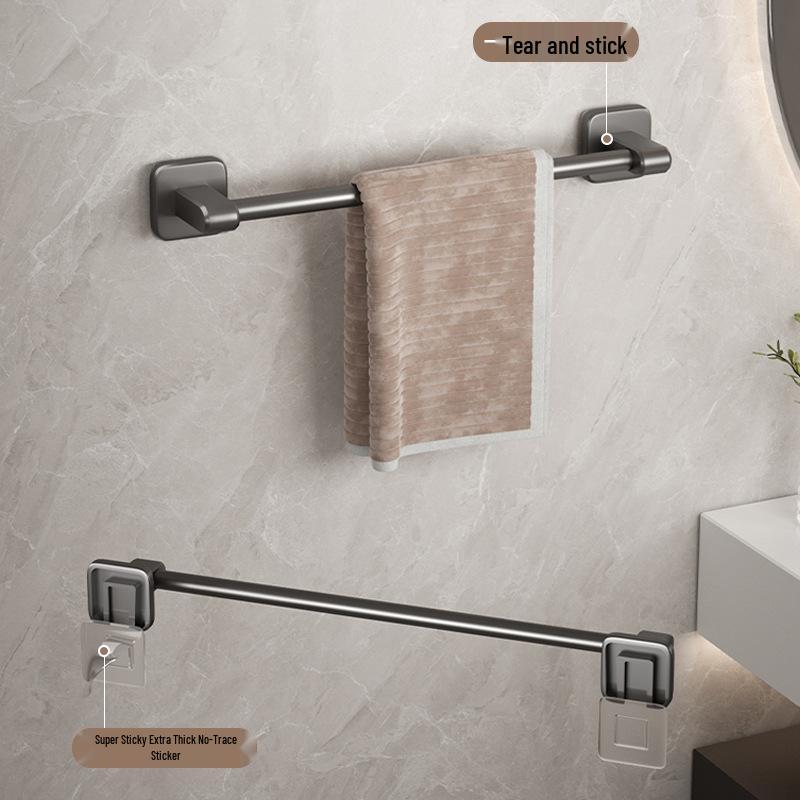 No-Drill Wall-Mounted Aluminum Towel Rack with Suction Cup - Bathroom Storage Bar