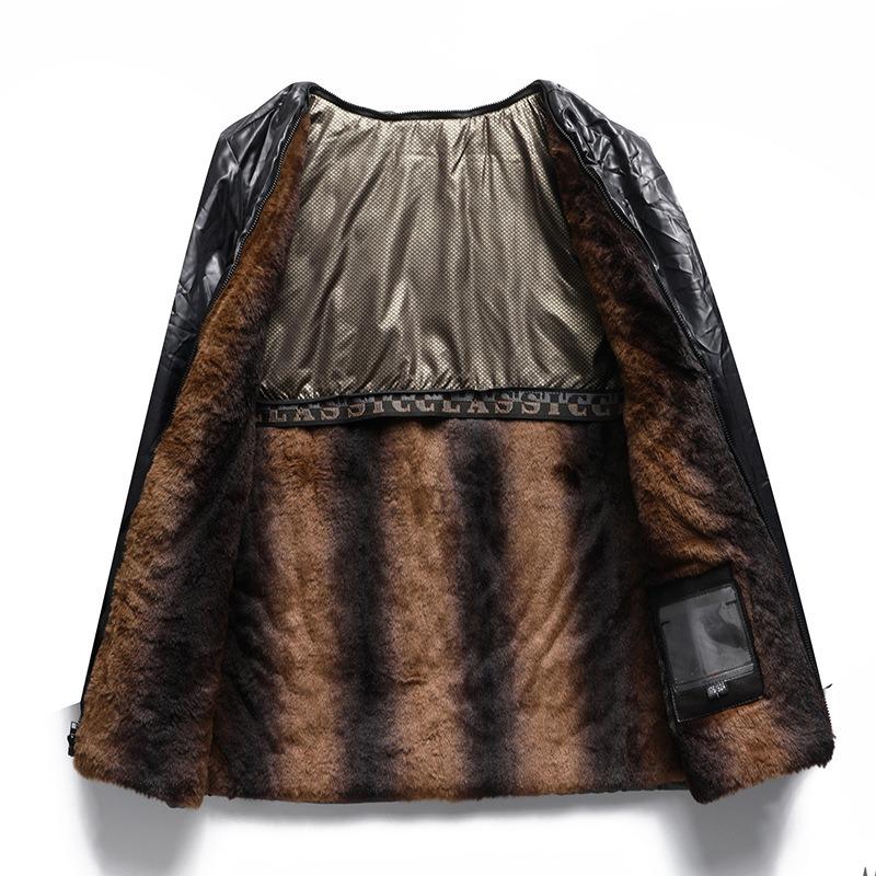 Middle-aged dad removable liner fleece thickened leather jacket medium and long winter men's warm jacket leather jacket