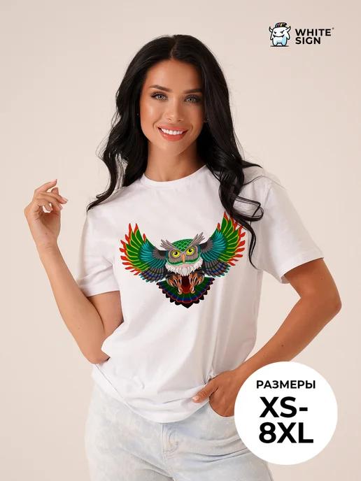 Owl print oversized cotton T-shirt 3XL