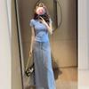 Summer Korean Wear a Complete Set of Ootd Age-reducing Great-looking Chic Top Striped Skirt Two-piece Set