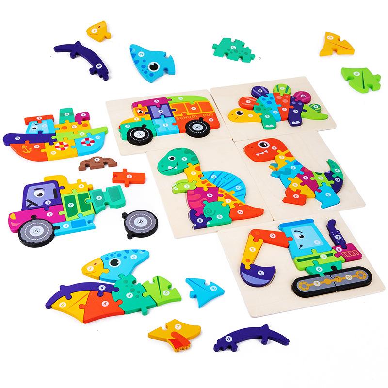 Children's 3D Snap-Together Puzzle - Traffic, Dinosaur & Number Cognition Toy for Early Education and Intellectual Development, Ages 3+