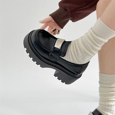 Fashion Temperament Black French High-heeled Small Leather Shoes Women's 2025 New Spring and Autumn One-pedal British Style Loafers Shoes