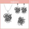 Rose Fashion Flower Pendant Necklace Earrings Finger Ring Lady Party Jewelry Set