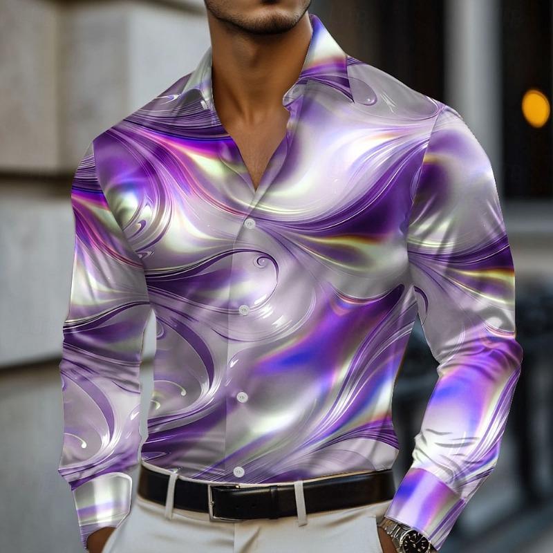 Herren Marmor Abstrakt Flüssige Kunst Hemd Hemd Formelles Hemd Langarm Mode Lässig Urlaub Sommer Frühling Herbst Revershemd