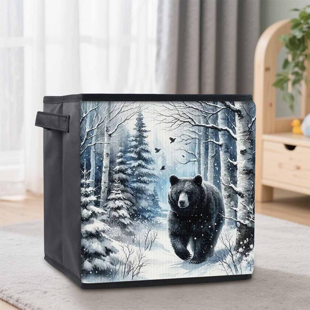 Ein Schwarzbär macht einen Spaziergang 5D Diamantmalerei Aufbewahrungskorb Vollrunde Bohrer Mosaik Diamantstickerei Kreuzstich-Sets Heimdekor Heimdekor