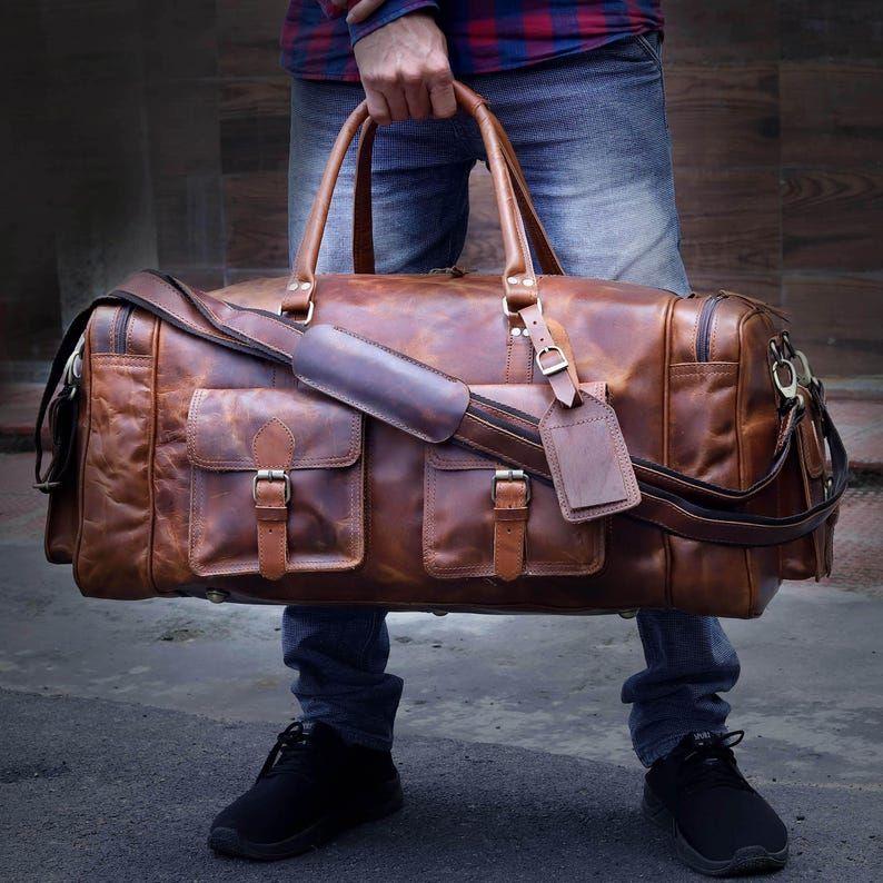 Handmade Top Grain Leather Duffel Bag:  Weekender Travel Holdall