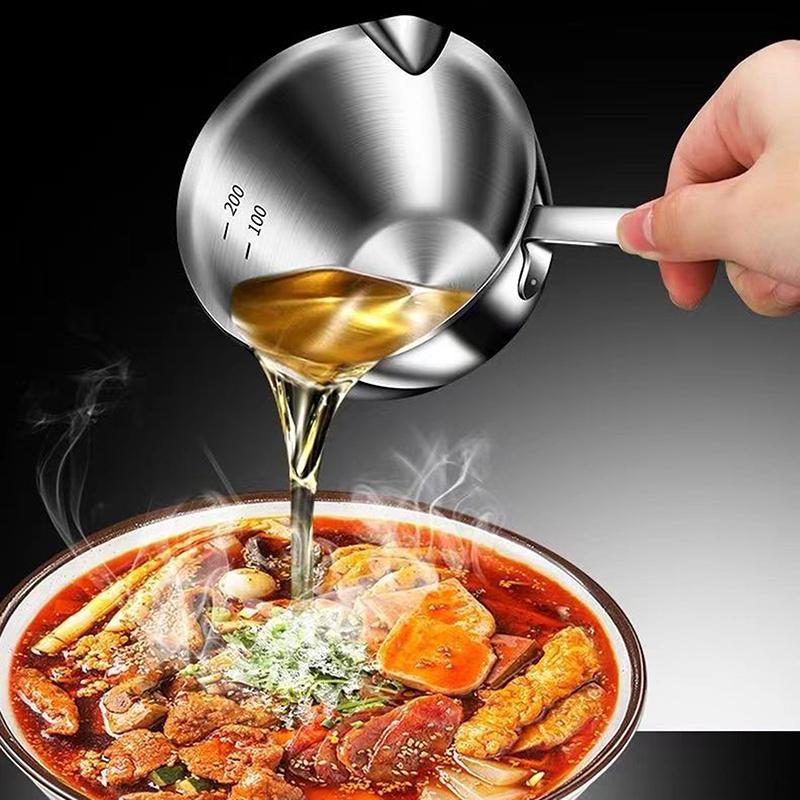 300Ml 304 Stainless Steel Oil Splashing Pot Kitchen Oil Pouring Mini Oil Pot With Dual Pour Spout Small Butter Warmer Pot