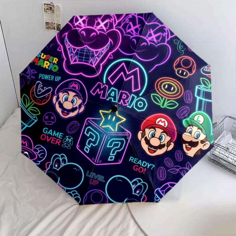 1 PC Automatic Folding Umbrella - Super Mario Pattern Portable Foldable Design With 8 Ribs Christmas Birthday Gifts