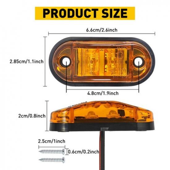 Amber LED Oval Side Marker Lights Truck Trailer Clearance Light Waterproof EOA