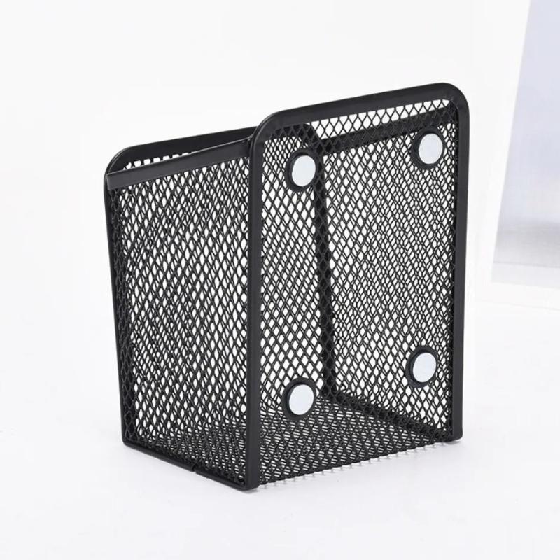 1pc Portable Large Capacity Magnetic Storage Basket Mesh Multifunctional Magnetic Pencil Holder Metal Storage Box Home Organizer
