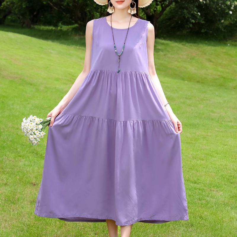 Vestido sin mangas de talla grande para mujer, vestidos largos casuales sueltos, ropa de verano vintage