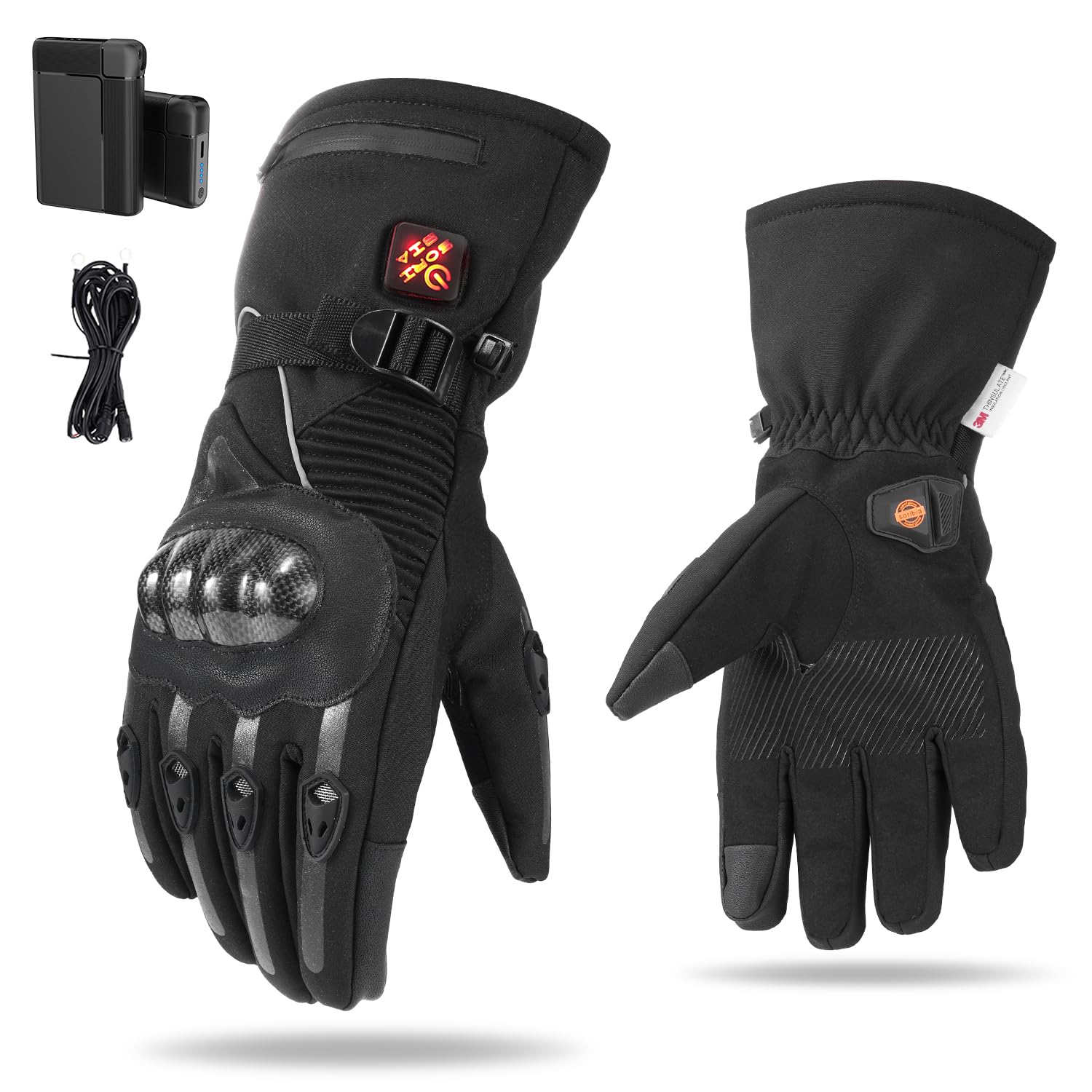 

Electric Heated Motorcycle 2 Heated Gloves with 1 Power 2 Power Supply Touch Smartphone 3 Temperature Fleece for Outdoor and Winter Size Gloves, Cord,
