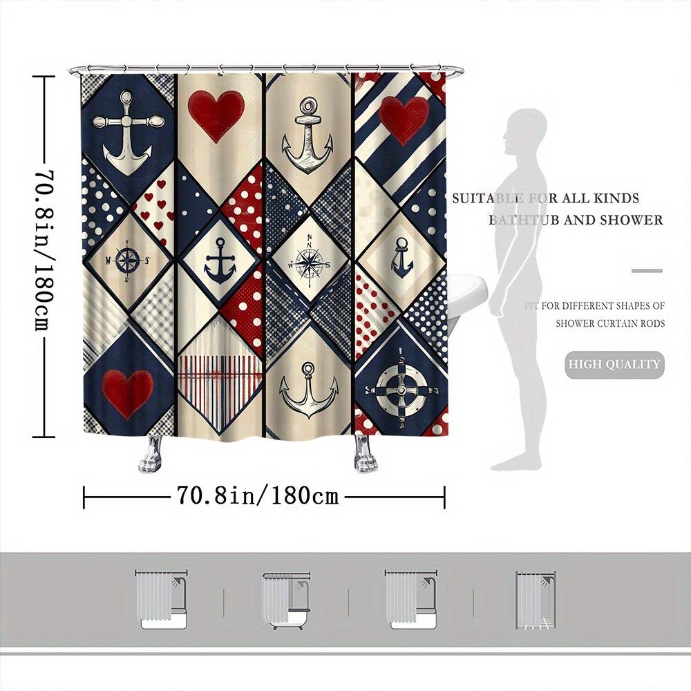 Vintage Nautical Shower Curtain, Maritime Symbols,Fade-Resistant, Machine Washable, Bathroom Decor