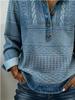 2025 New European Knit Lapel Long Sleeve Women's Shirt: Autumn/Winter Versatile Casual Patchwork Denim