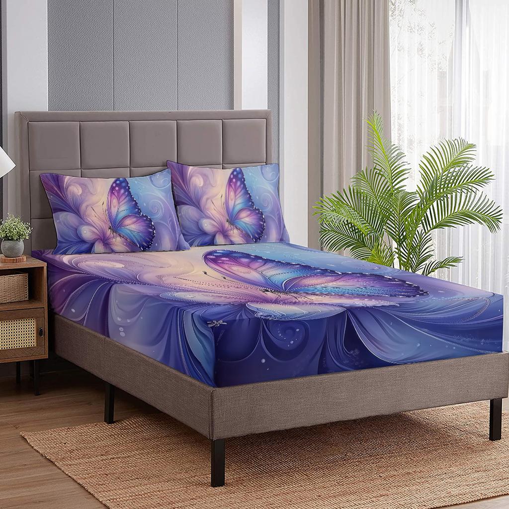 Butterfly Flowery 3-Piece Bedding Set With Two Pillowcases, Suitable For Living Room And Bedroom (Nature, Room, Decor)