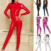 Women Solid Color Zipper Faux Patent Leather Jumpsuit Bodysuit Tight Clubwear