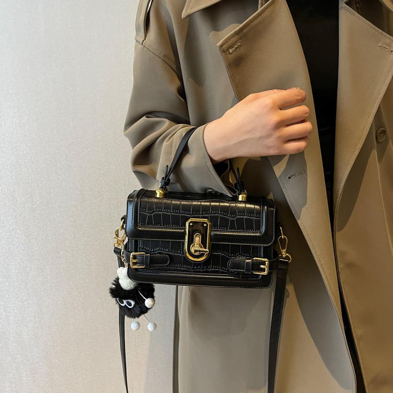 Tragbare Crossbody-Tasche mit Klappe für Damen, Krokodilmuster, lässig, kleine quadratische Textur, Damen-Schultertasche