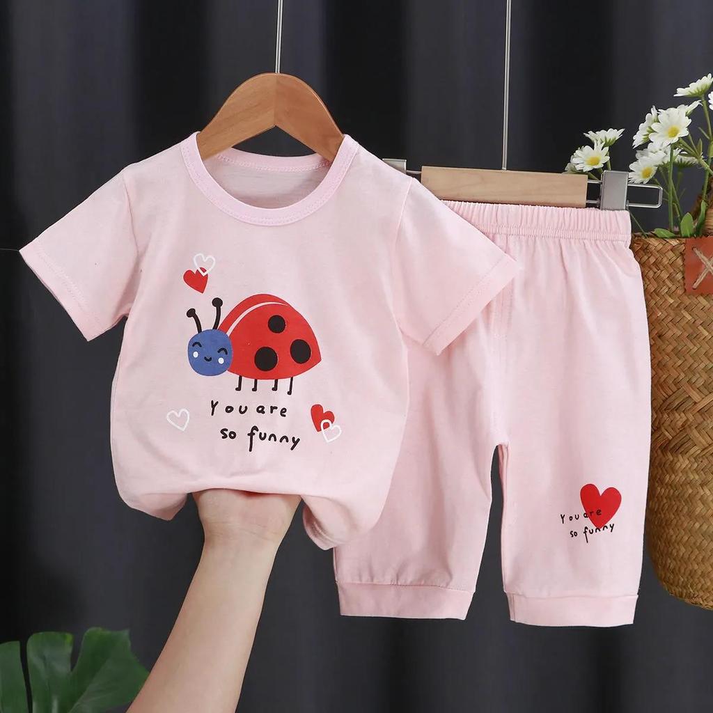 Children's Suit Summer Thin Short Sleeve Suit Boys and Girls Loose Korean Printed Animal T-shirt Shorts Two Piece Set