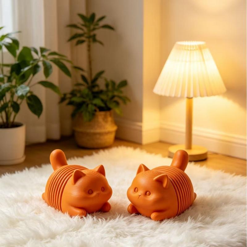 3D Printed Orange Cat Fidget Toy Soft Non-Toxic Stress Relief Toy for Bedroom Desk Decor Valentine's Day Gift