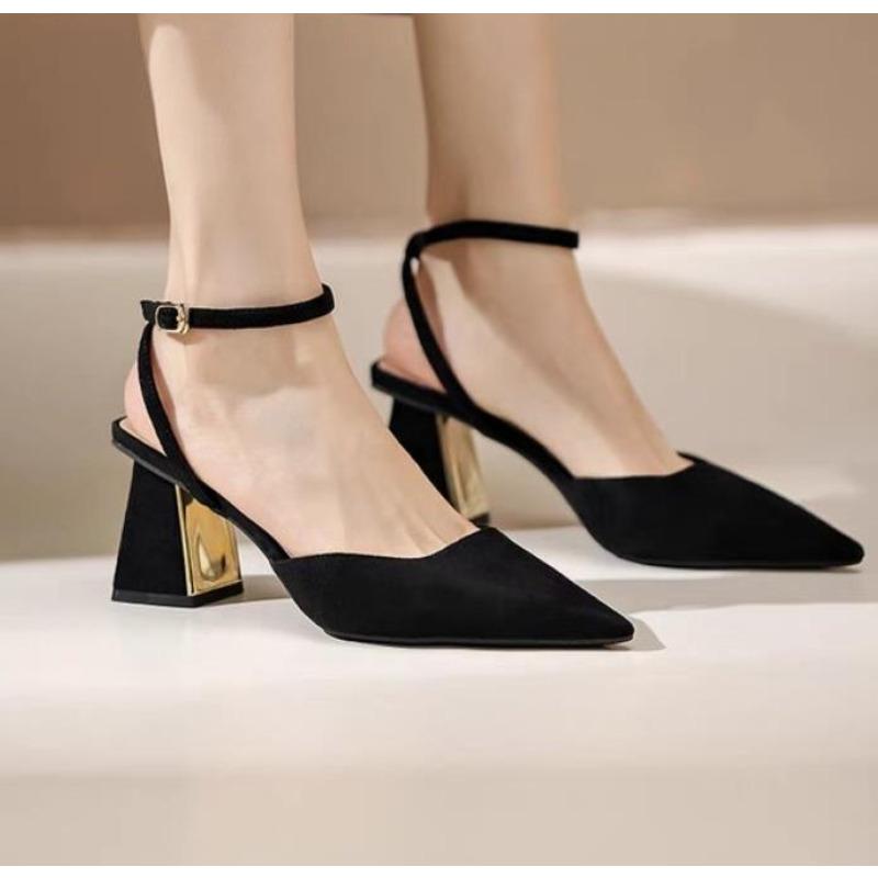 fashion Summer New Pointed Fashion One Line Buckle Style Shallow Mouth Sandals Women's Comfortable Banquet Shoes Pumps Mujer Zapatos
