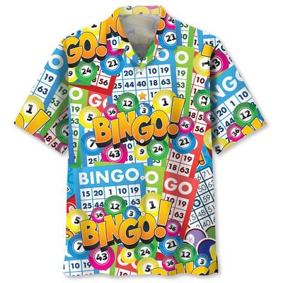 Camisa Havaiana Estampada Integral Masculina Estilo Retrô Jogo de Bingo Nova no Verão Manga Curta Botão na Frente Blusa de Praia Casual Masculina Aloha Camisetas