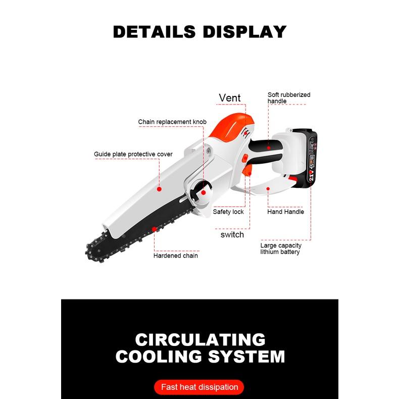 6 Inches One-handed Electric Chain Saw Small Rechargeable Garden Logging Pruning Saw Household 1500MAH Lithium Battery 500W