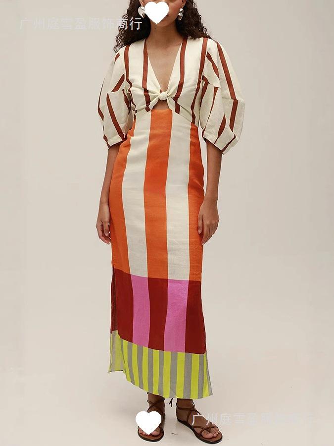 Spring/Summer 2026 European-Style Linen Print Dress - Casual Holiday Loose Fit