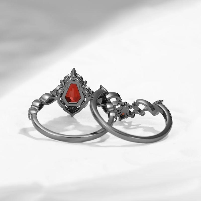s/set Fashionable Inlaid Red Synthetic Zirconia Black Double-layer Ring Women's Gothic Daily Wear Jewelry Accessories Gifts