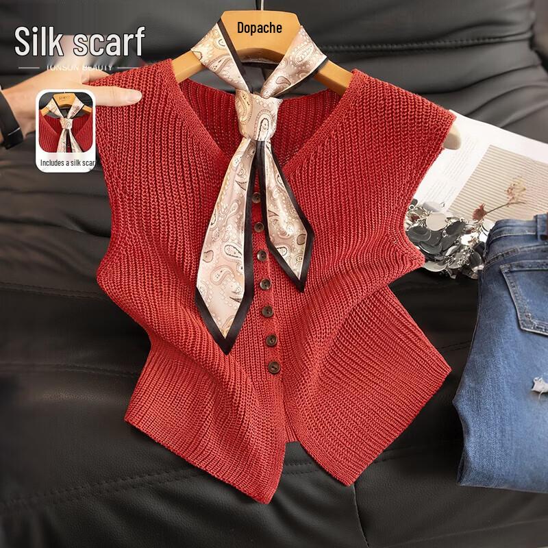 Women s V-Neck Knit Button Vest One Size