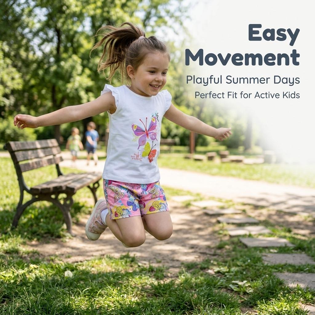 Mädchen-Kurzarm-Set Sommer Neu Schmetterlingsprint Kinder-Shorts-Set Modisches Mädchen-Outfit