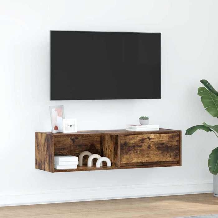 VidaXL Meuble TV chêne fumé 100x31x25,5 cm bois d'ingénierie, banc TV, meuble hifi, centre de divertissement, buffet TV, 861480